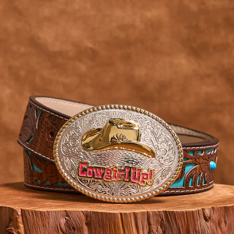 Cowgirl Up DIY Gold & Silber Western Hut Schnalle Ledergürtel