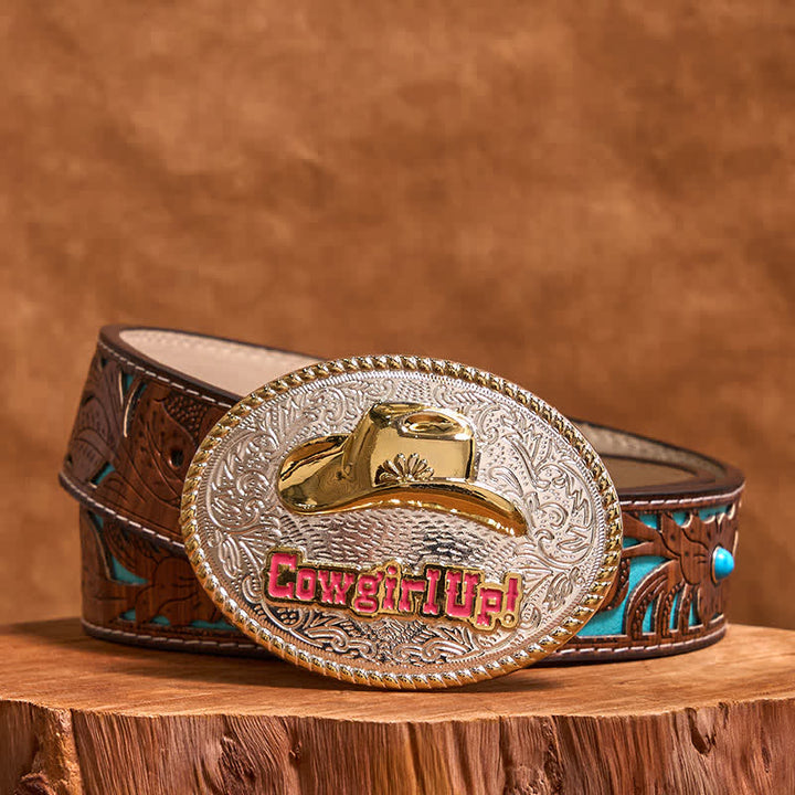 Cowgirl Up DIY Gold & Silber Western Hut Schnalle Ledergürtel
