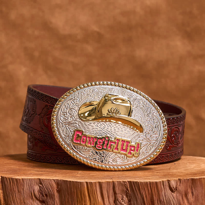 Cowgirl Up DIY Gold & Silber Western Hut Schnalle Ledergürtel