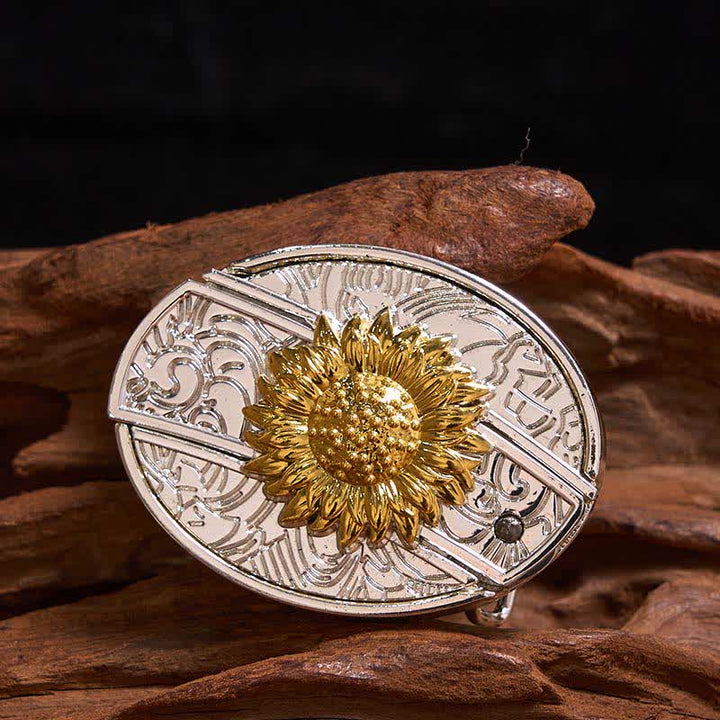 Herren DIY Gold & Silber Sonnenblume verstecktes Klappmesser Ledergürtel