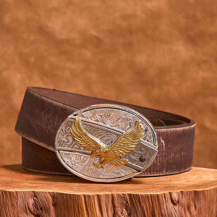Herren DIY Gold & Silber Adler Verstecktes Klappmesser Ledergürtel - Adler - Brauner Distressed-Gürtel - 42 - image 7