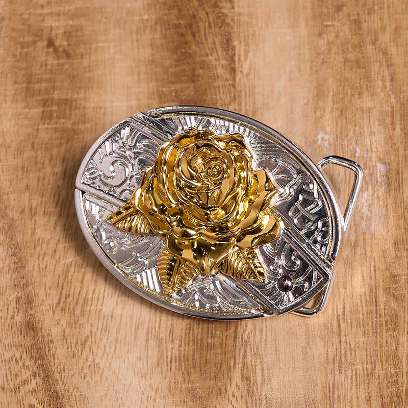 DIY-Ledergürtel für Herren mit verstecktem Klappmesser in Gold und Silber mit Rose - image 2