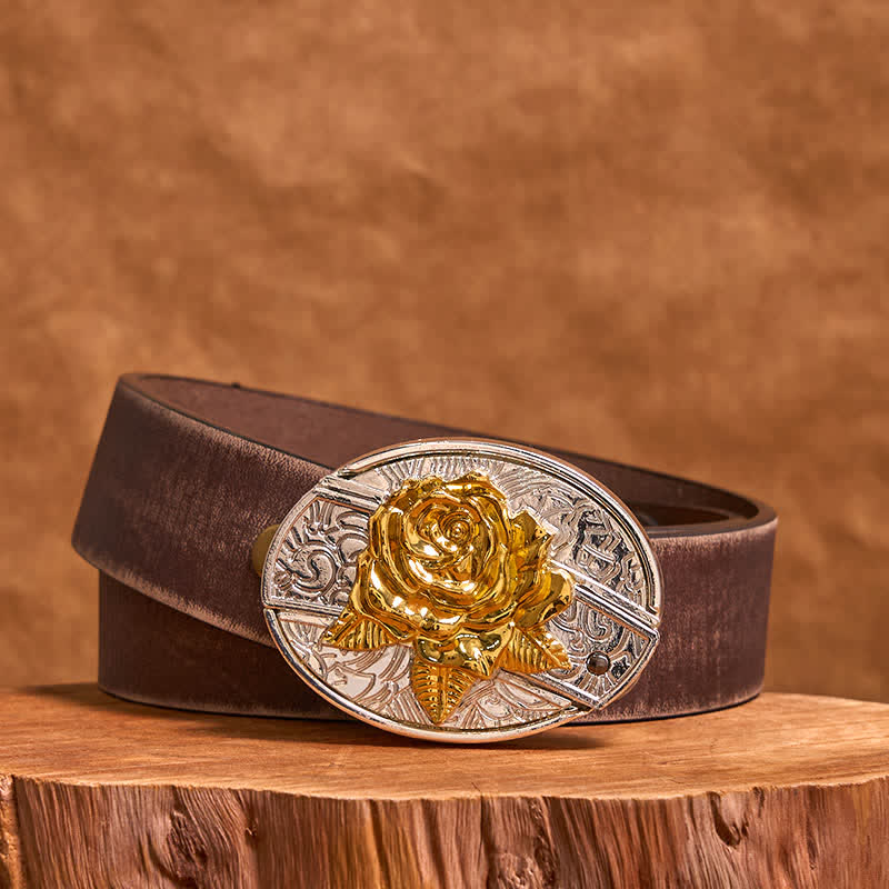 DIY-Ledergürtel für Herren mit verstecktem Klappmesser in Gold und Silber mit Rose - Rose - Brauner Distressed-Gürtel - 42 - image 7