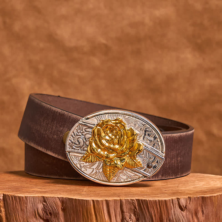 DIY-Ledergürtel für Herren mit verstecktem Klappmesser in Gold und Silber mit Rose - Rose - Brauner Distressed-Gürtel - 42 - image 7