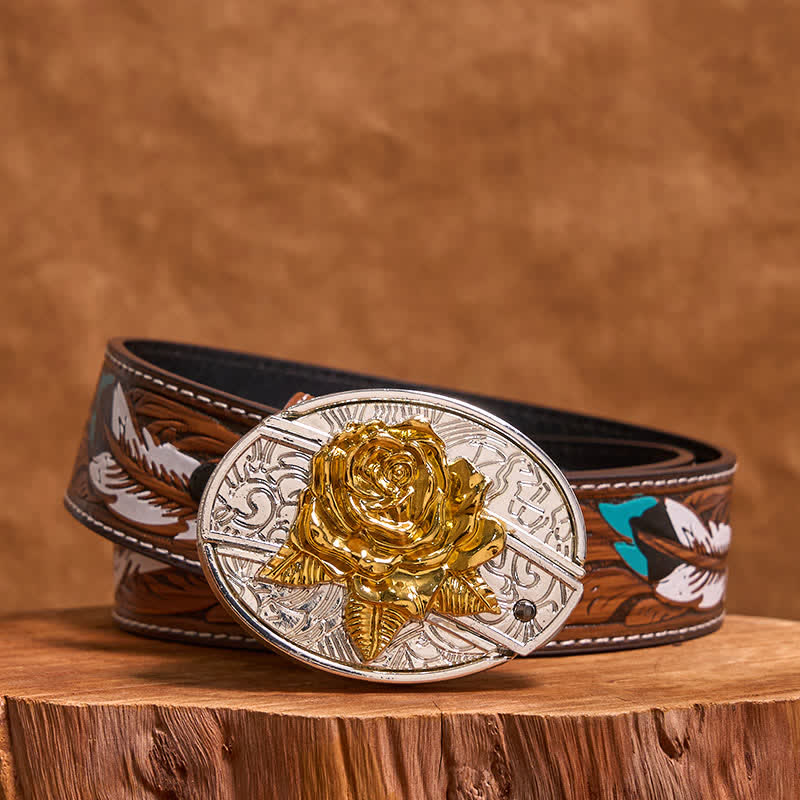 DIY-Ledergürtel für Herren mit verstecktem Klappmesser in Gold und Silber mit Rose - Rose - Brauner Federgürtel - 40 - image 9