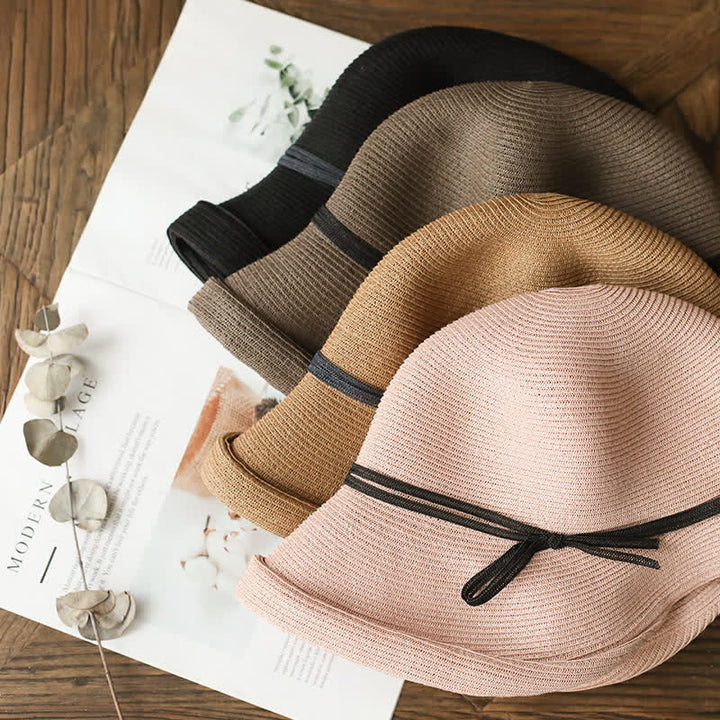 Faltbarer Strohhut mit Rollkrempe für Damen im schlichten Stil