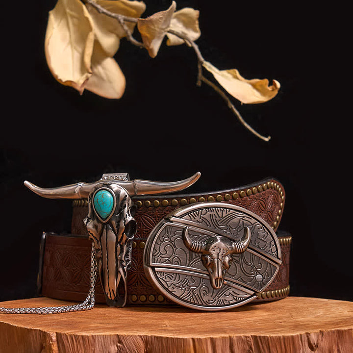 Praktisches DIY Versteckte Messerschnalle Türkis Longhorn Bull Anhänger Bundle Set