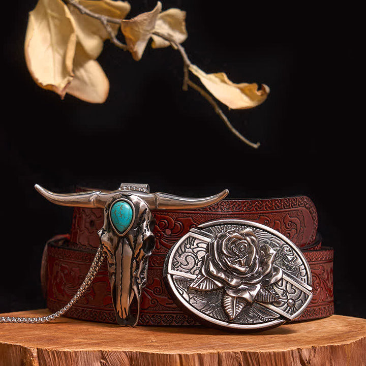 Praktisches DIY Versteckte Messerschnalle Türkis Longhorn Bull Anhänger Bundle Set