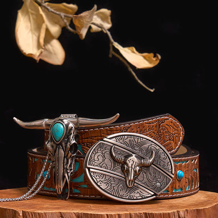 Praktisches DIY Versteckte Messerschnalle Türkis Longhorn Bull Anhänger Bundle Set