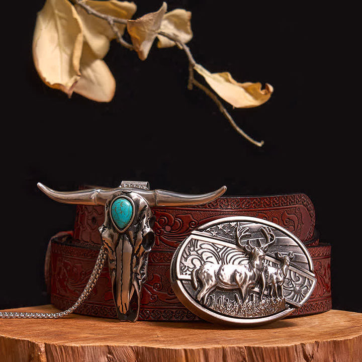 Praktisches DIY Versteckte Messerschnalle Türkis Longhorn Bull Anhänger Bundle Set