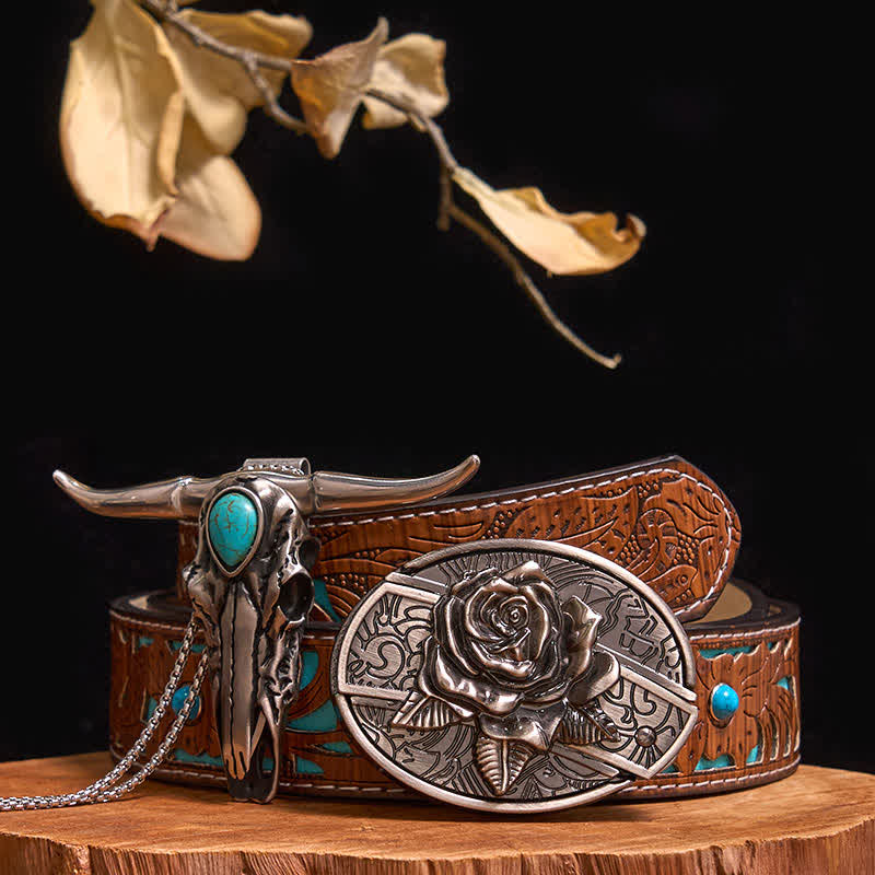 Praktisches DIY Versteckte Messerschnalle Türkis Longhorn Bull Anhänger Bundle Set