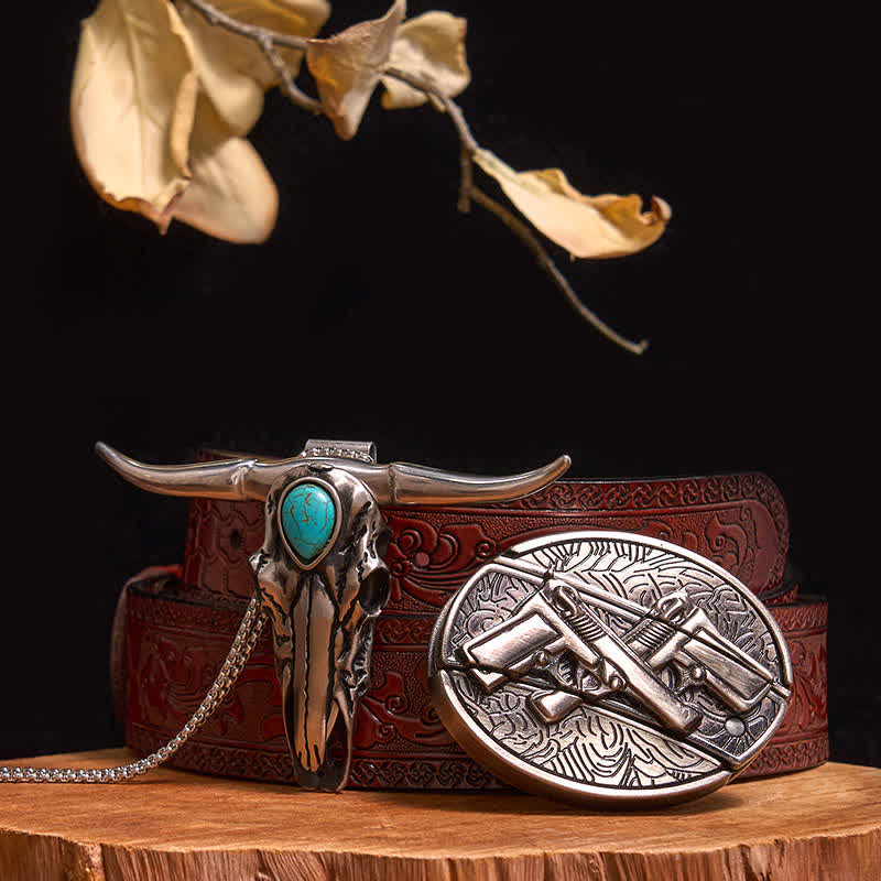 Praktisches DIY Versteckte Messerschnalle Türkis Longhorn Bull Anhänger Bundle Set