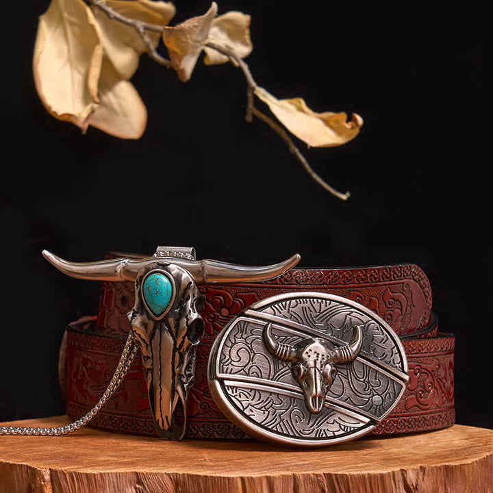 Praktisches DIY Versteckte Messerschnalle Türkis Longhorn Bull Anhänger Bundle Set
