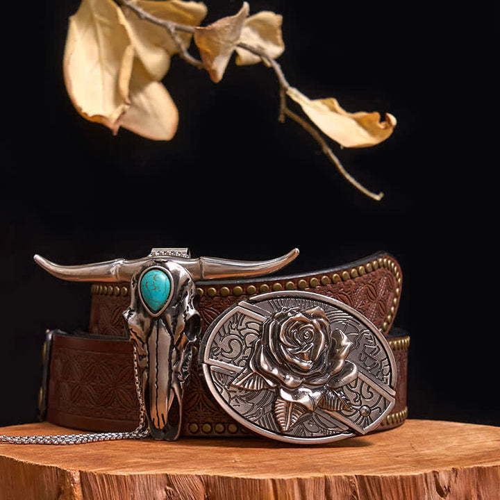 Praktisches DIY Versteckte Messerschnalle Türkis Longhorn Bull Anhänger Bundle Set