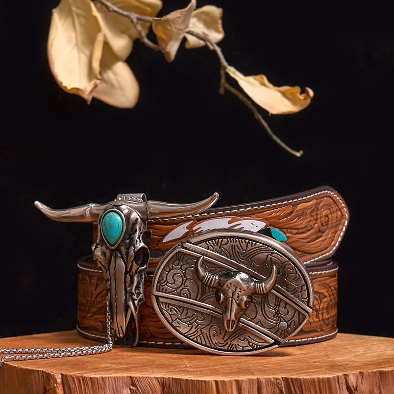 Praktisches DIY Versteckte Messerschnalle Türkis Longhorn Bull Anhänger Bundle Set