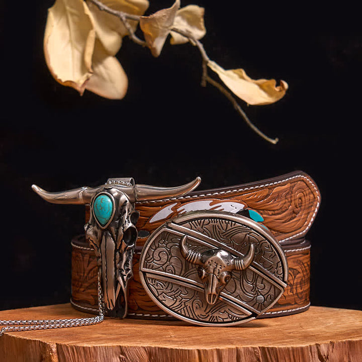 Praktisches DIY Versteckte Messerschnalle Türkis Longhorn Bull Anhänger Bundle Set