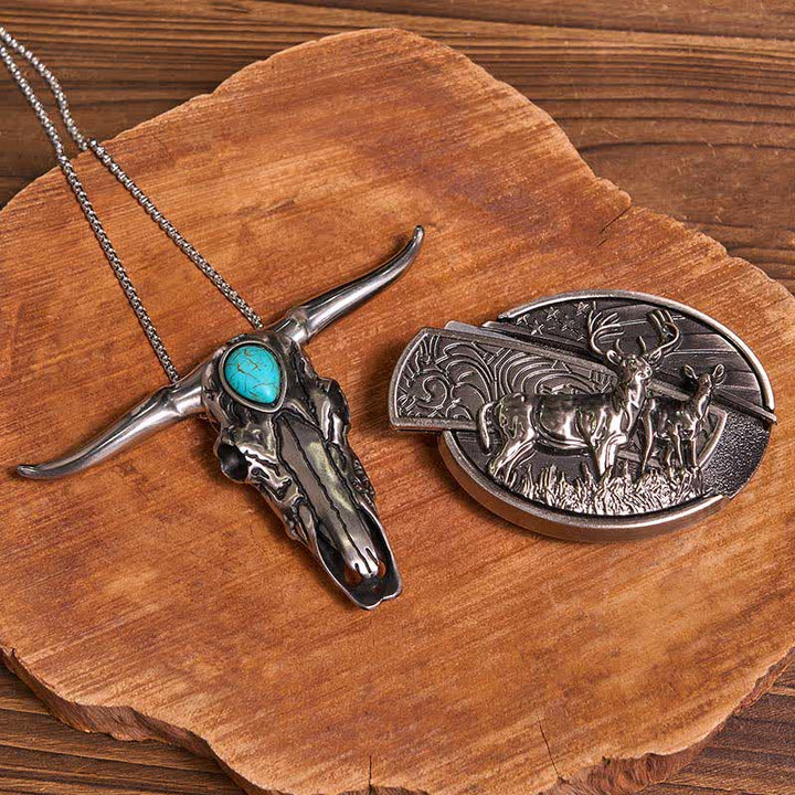 Praktisches DIY Versteckte Messerschnalle Türkis Longhorn Bull Anhänger Bundle Set