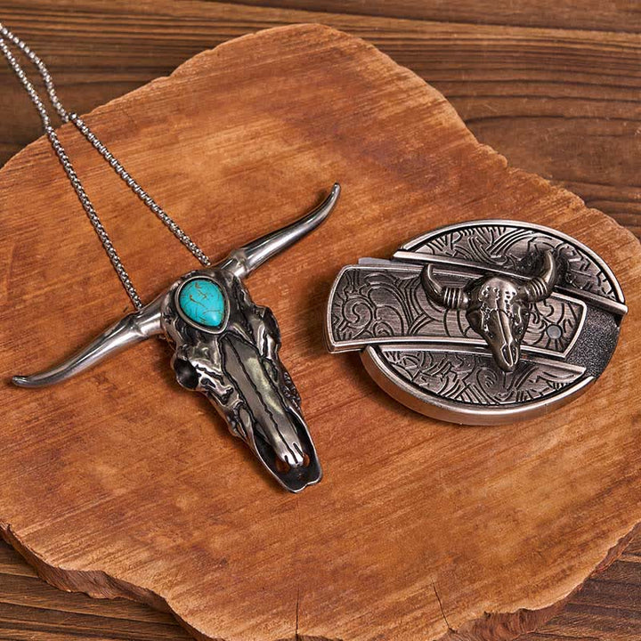Praktisches DIY Versteckte Messerschnalle Türkis Longhorn Bull Anhänger Bundle Set
