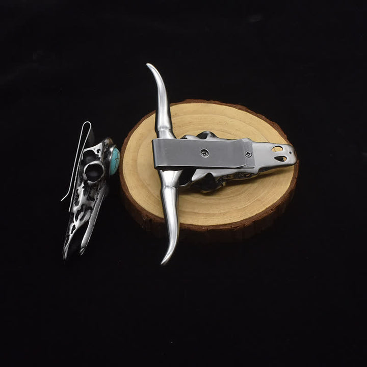 Longhorn Skull Türkis Multifunktions-EDC-Werkzeug-Anhänger-Gürtelschnalle