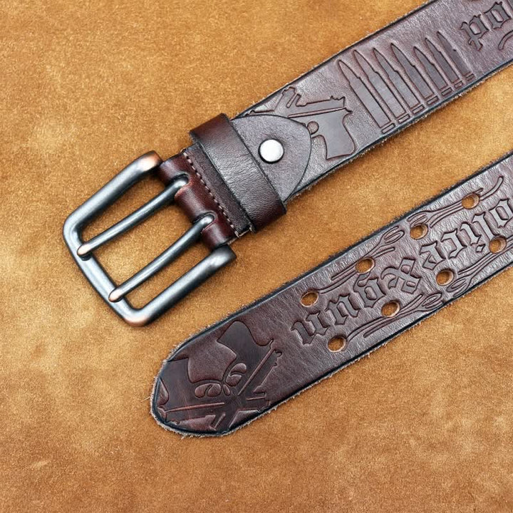 Ledergürtel mit englischem Buchstaben und Pistolenkugelprägung