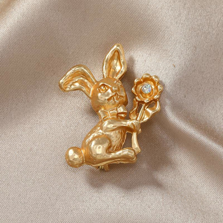 Vintage Kaninchen mit Sonnenblumen Brosche Shirt Zubehör