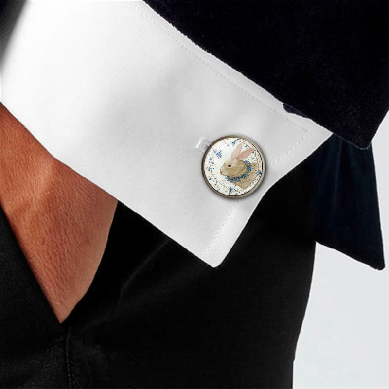Manschettenknöpfe für Herren, 1 Paar, mit Knopfabdeckungen und Hasenmotiv, Edelsteinen - image 1