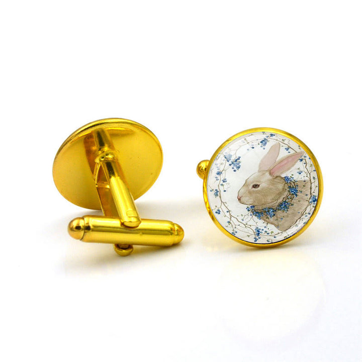 Manschettenknöpfe für Herren, 1 Paar, mit Knopfabdeckungen und Hasenmotiv, Edelsteinen - Gold - image 7
