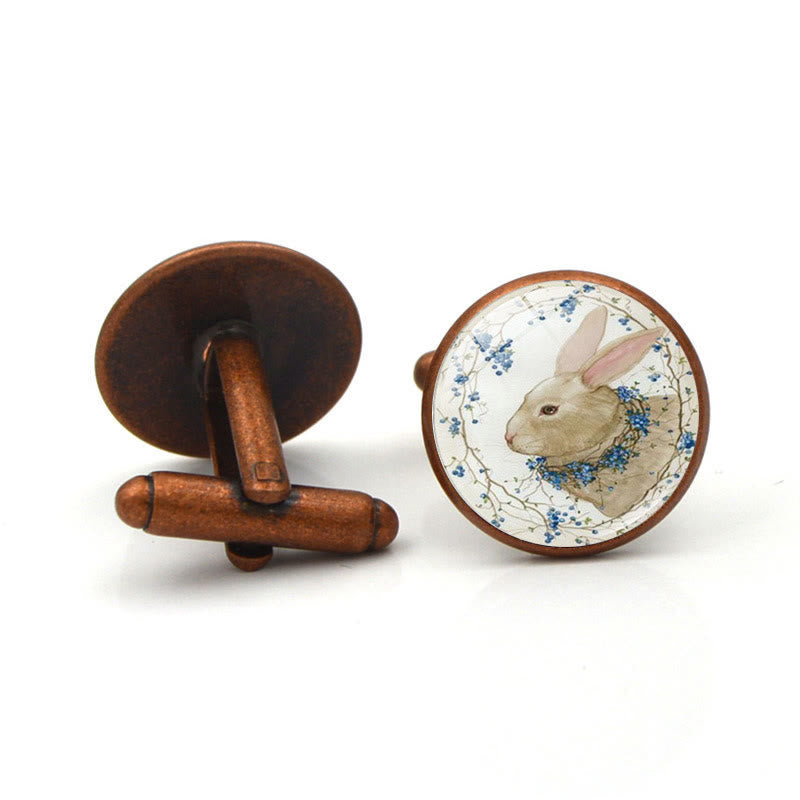 Manschettenknöpfe für Herren, 1 Paar, mit Knopfabdeckungen und Hasenmotiv, Edelsteinen - Rotes Kupfer - image 6