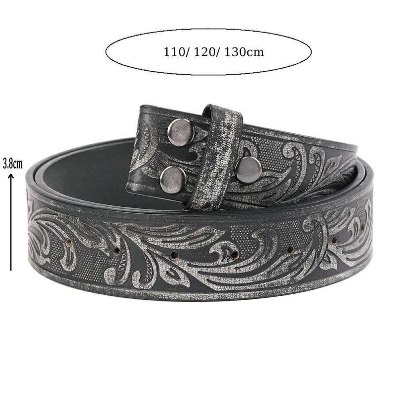 Schwarzer DIY-Ledergürtel mit Blumenmuster für Herren