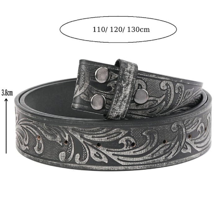 Schwarzer DIY-Ledergürtel mit Blumenmuster für Herren