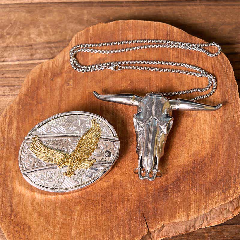 Gold & Silber DIY versteckte Messer Gürtelschnalle Longhorn Bull Anhänger Bundle Set - Adler - Ohne Gürtel - Gürtel nicht enthalten - image 26
