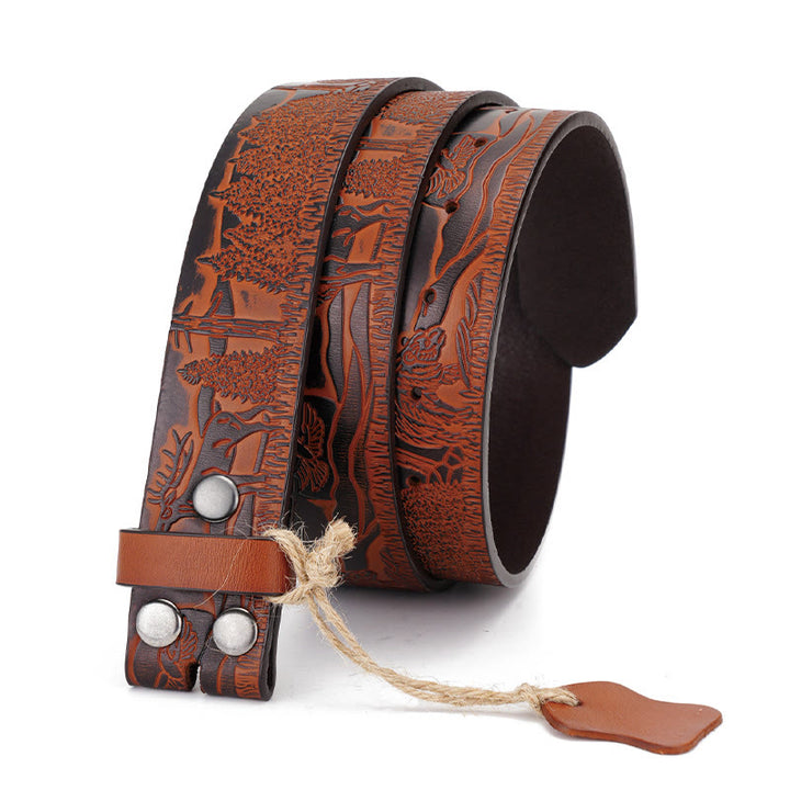 Herren Vintage Braun Elch Muster DIY Ledergürtel