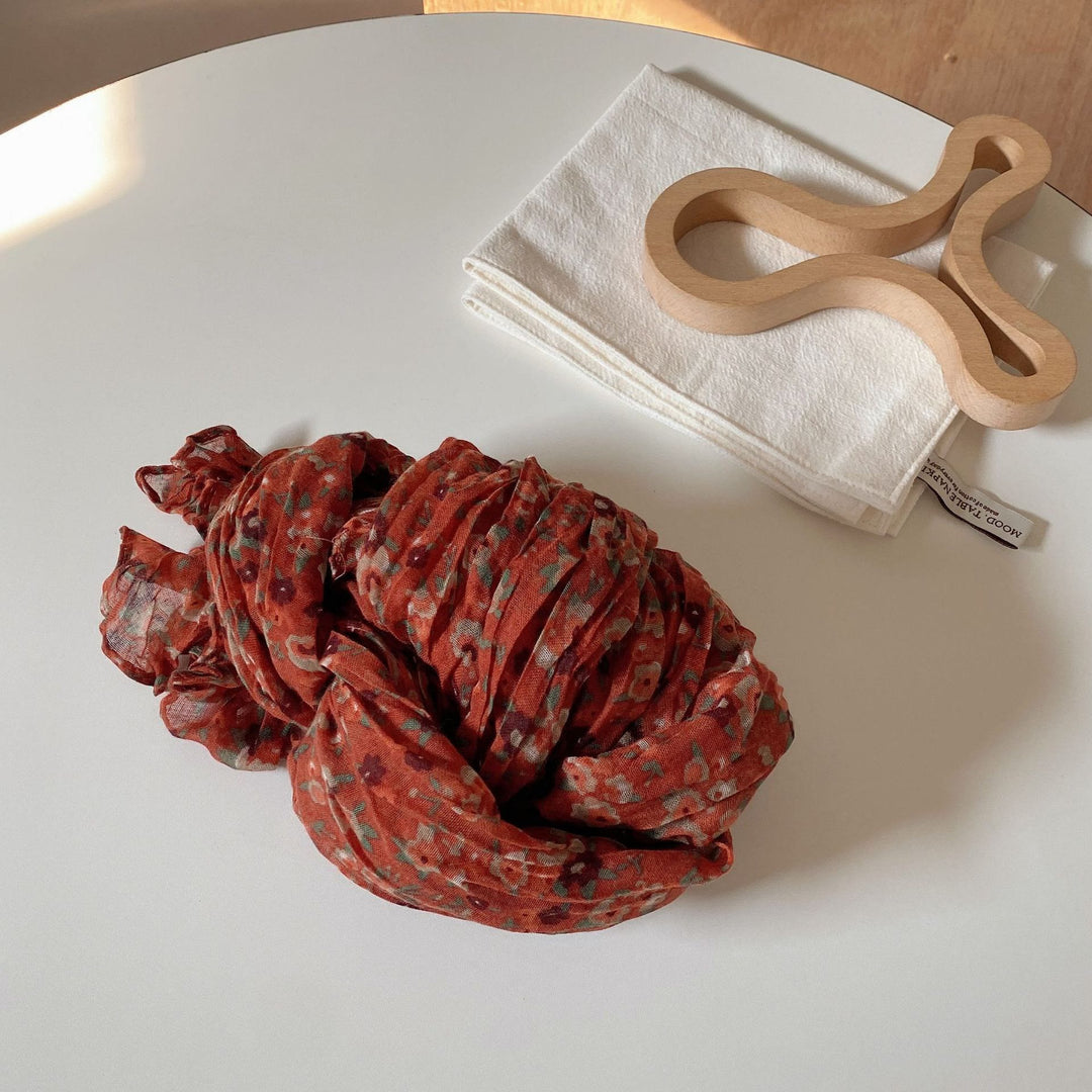 Dünner, weicher Vintage-Schal mit Plissee und Blumenmuster für Damen