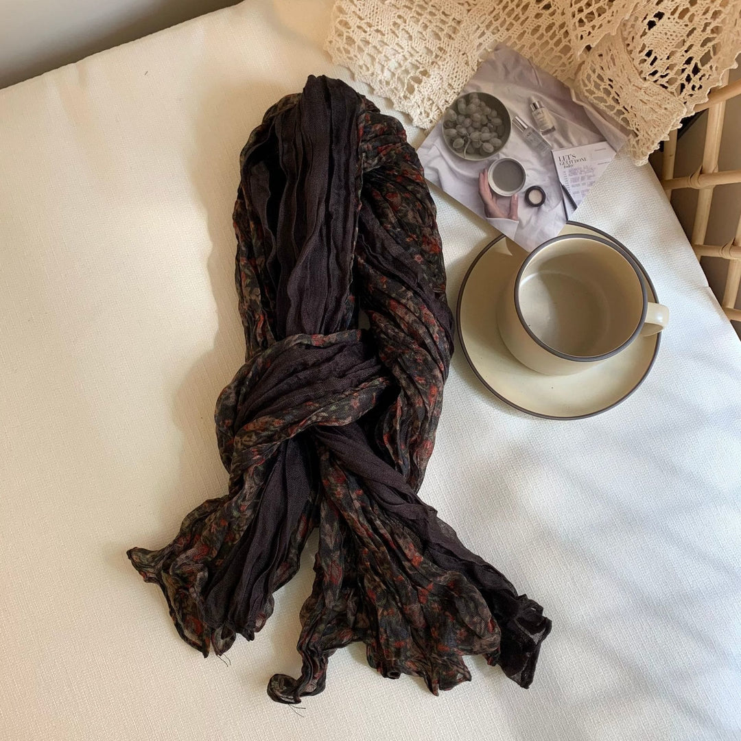 Dünner, weicher Vintage-Schal mit Plissee und Blumenmuster für Damen