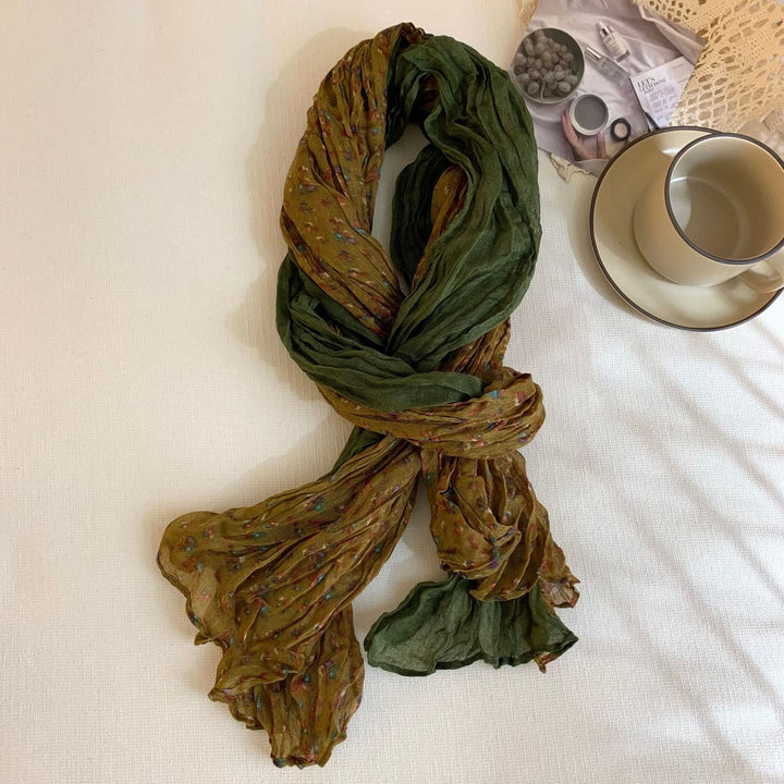 Dünner, weicher Vintage-Schal mit Plissee und Blumenmuster für Damen