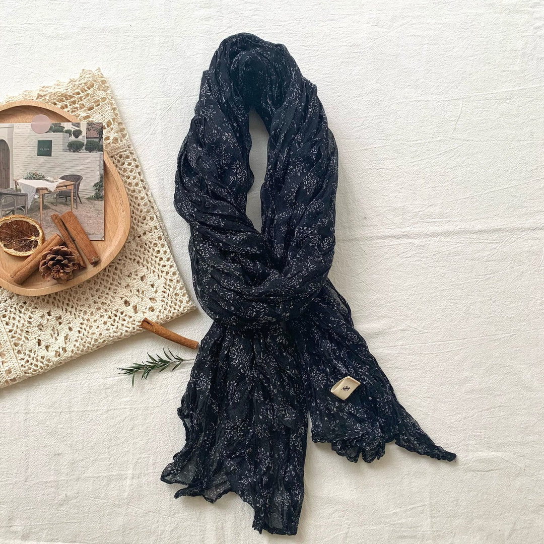 Dünner, weicher Vintage-Schal mit Plissee und Blumenmuster für Damen