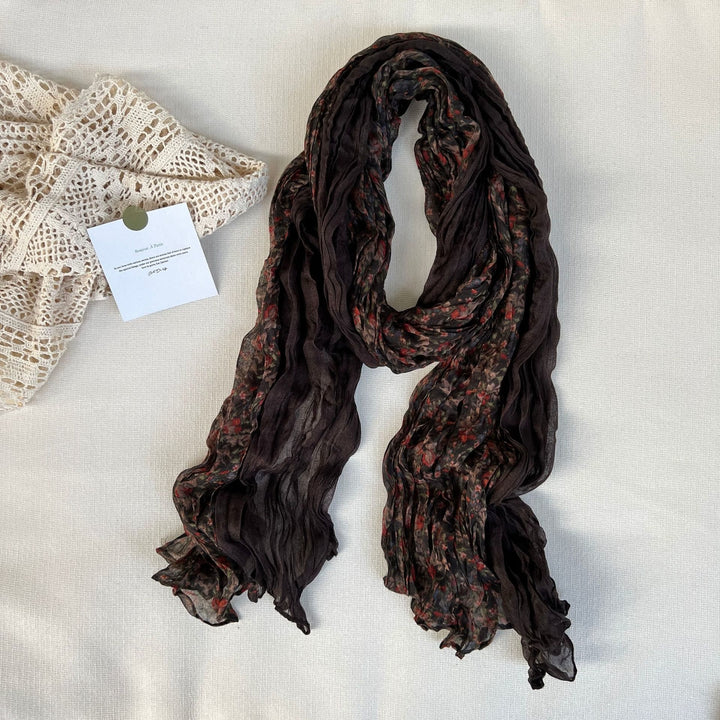 Dünner, weicher Vintage-Schal mit Plissee und Blumenmuster für Damen