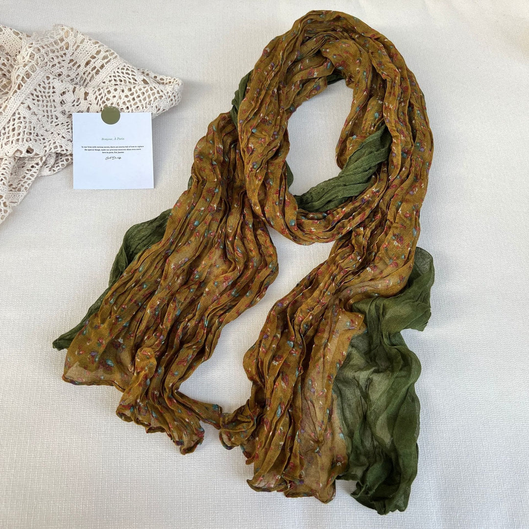 Dünner, weicher Vintage-Schal mit Plissee und Blumenmuster für Damen