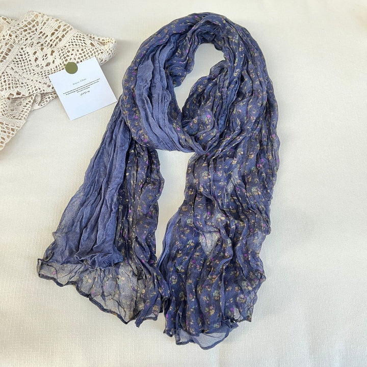 Dünner, weicher Vintage-Schal mit Plissee und Blumenmuster für Damen