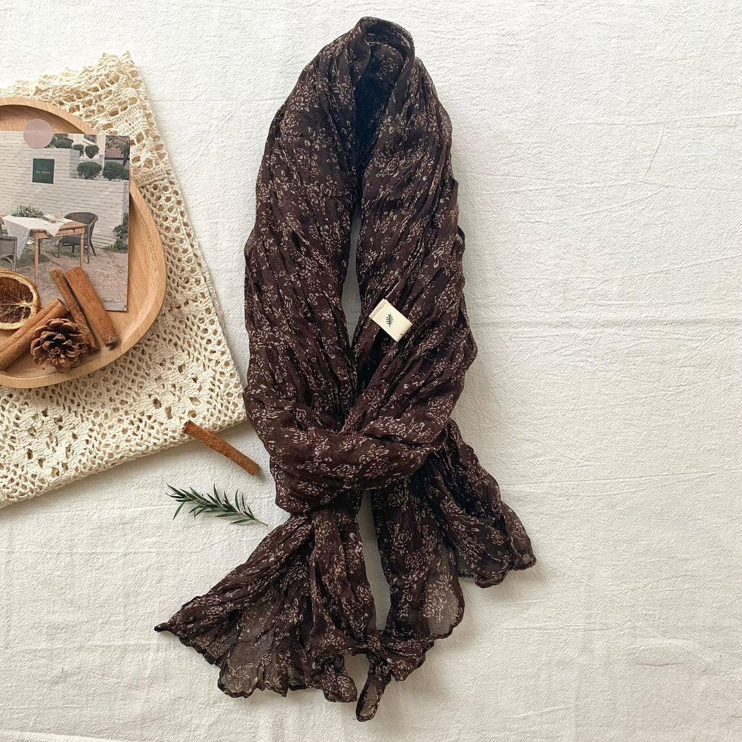 Dünner, weicher Vintage-Schal mit Plissee und Blumenmuster für Damen