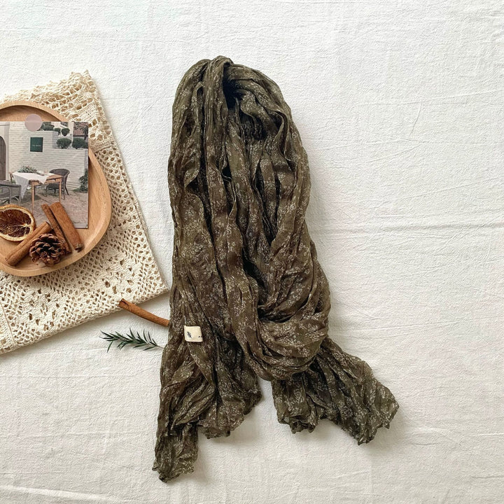 Dünner, weicher Vintage-Schal mit Plissee und Blumenmuster für Damen