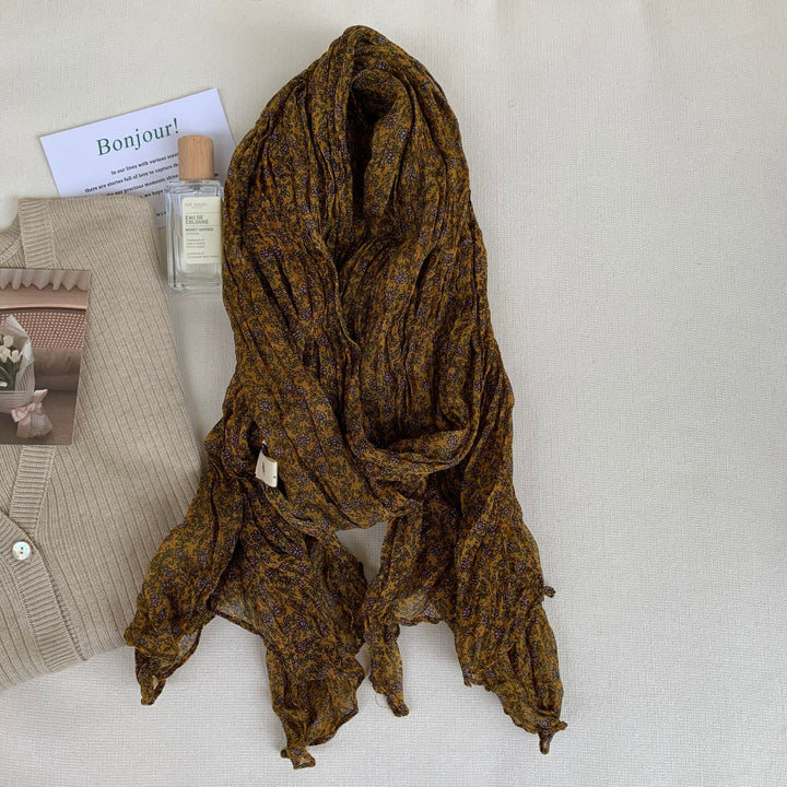 Dünner, weicher Vintage-Schal mit Plissee und Blumenmuster für Damen