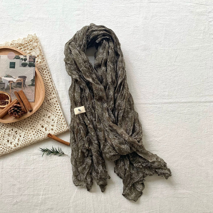 Dünner, weicher Vintage-Schal mit Plissee und Blumenmuster für Damen