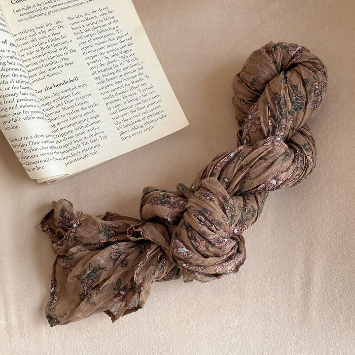 Dünner, weicher Vintage-Schal mit Plissee und Blumenmuster für Damen