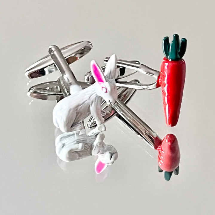 Manschettenknöpfe für Herren, 1 Paar, Knopfabdeckungen mit Hasen- und Karottenmotiv - image 3