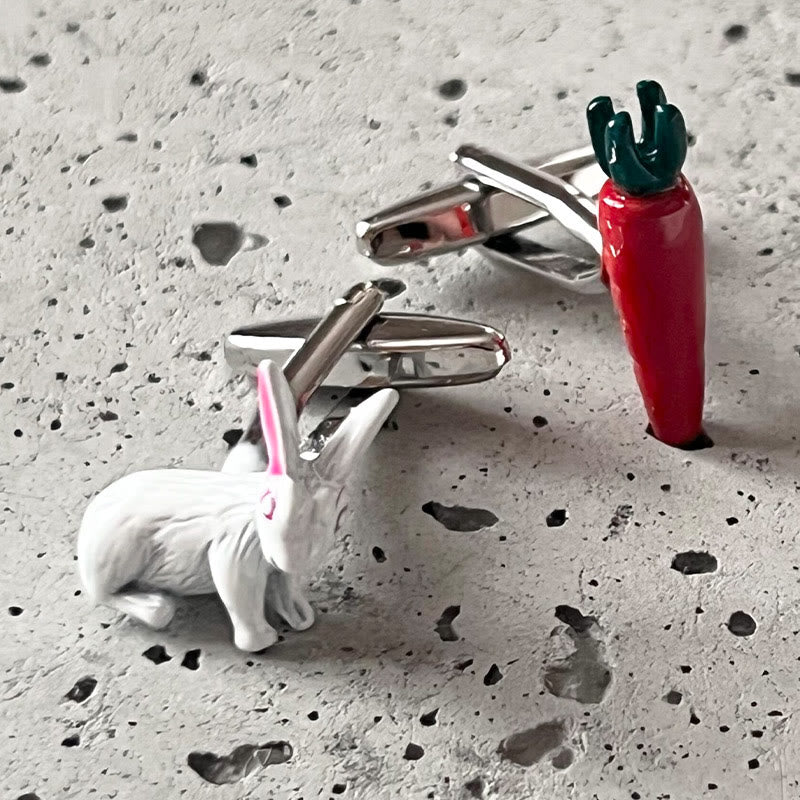 Manschettenknöpfe für Herren, 1 Paar, Knopfabdeckungen mit Hasen- und Karottenmotiv - image 2