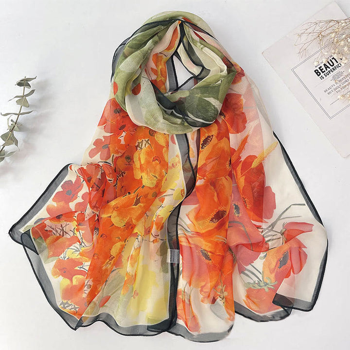 Weicher Sommerschal aus Chiffon mit Blumenmuster für Damen, für den Strand, Sonnenschutz - #30 Grüner Maismohn - image 32