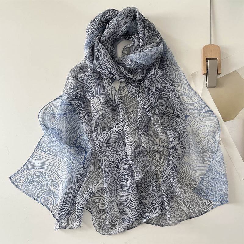 Weicher Sommerschal aus Chiffon mit Blumenmuster für Damen, für den Strand, Sonnenschutz - #44 Schieferblau - image 46