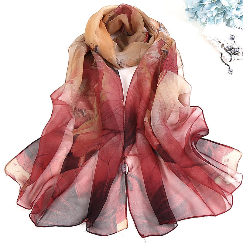 Weicher Sommerschal aus Chiffon mit Blumenmuster für Damen, für den Strand, Sonnenschutz - #2 Feuerfestziegel - image 1