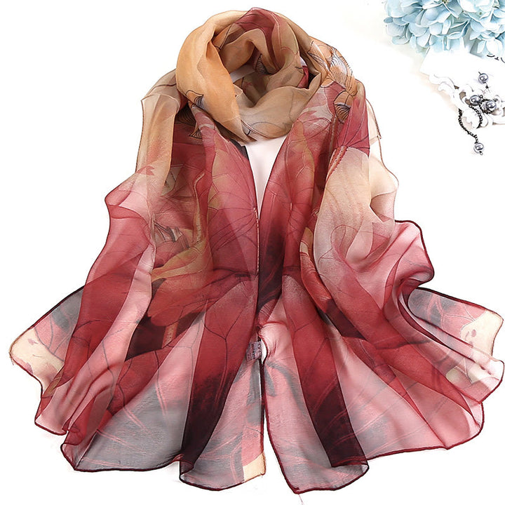 Weicher Sommerschal aus Chiffon mit Blumenmuster für Damen, für den Strand, Sonnenschutz - #2 Feuerfestziegel - image 1